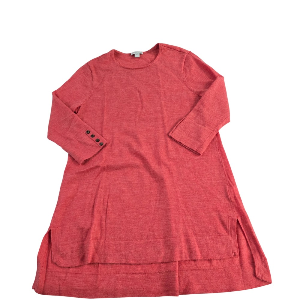 J. Jill Petite Merino Wool Sweater Pink Button Sleeve Slit Tunic Top S